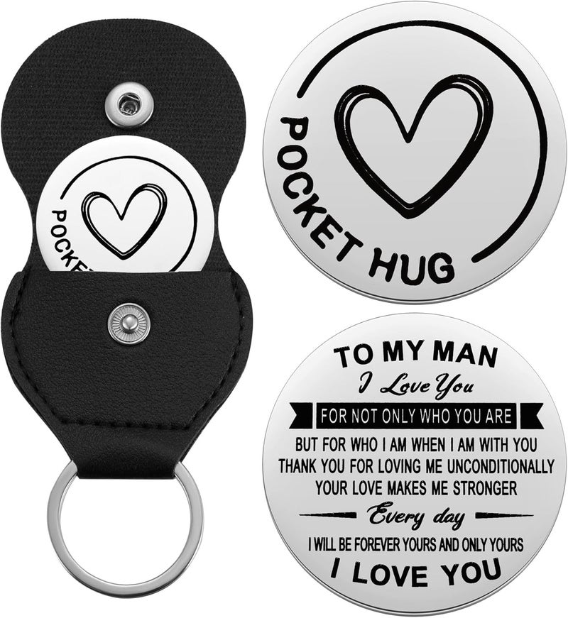 Aesnefe Pocket Hug Token Inspirational Reminder Gifts Mental Health Thinking of You Gift Self Love with PU Leather Keychain - Image 1